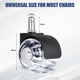 AiQInu Set of 5 Office Chair Wheels 11 mm x 22 mm, 360° Rotating Wheels for Desk Chair, Smooth and Quiet Hard Floor Castors, Wheels for Office Chairs, Carpet, Parquet Floors, Hard Floors and Tiles