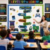 Video Game Theme Bulletin Board Set Directional Signs Level up