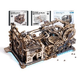 ROKR 3 in 1 Electric Wooden Marble Run, 3D Puzzles for Adults, Wood Model Building Toy Kits, Ideal Gift for Boys and Men