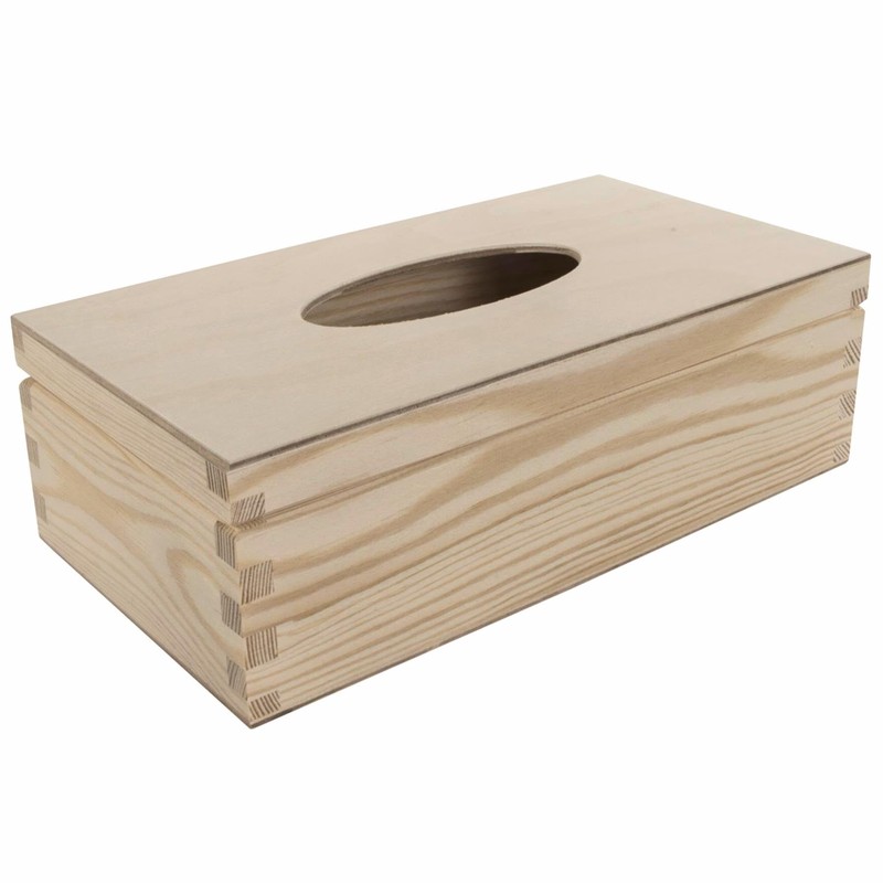 WooDeeDoo Rectangular Wooden Tissue Box Holder with Hinged Lid -