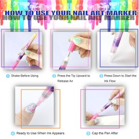 AOKELEON 12 Colors Nail Art Pens Set 3D Nail Polish Pens Graffiti Dotting Pen Acrylic Paint Pens Point Liner Pen Drawing Painting for Nails Art Design Manicure Nail DIY Decoration