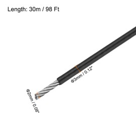 sourcing map 98Ft(30M) Wire Rope 304 Stainless Steel Cable 1/8"(3mm) Vinyl Coated with 10pcs Aluminum Sleeves for Hanging, Clotheslines, Lifting Black