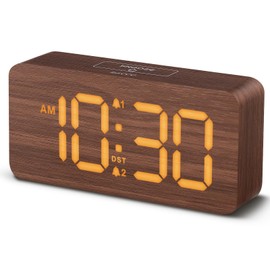uscce Wooden Digital Alarm Clocks for Bedrooms: Dimmable Dual Alarm Clock with Large Numbers for Bedside Desk - Loud Alarm for Heavy Sleepers with Volume Control - Wood Decor & Gifts