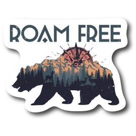 Roam Free 4 Inch Vinyl Decal Bumper Stickers Adventure Outdoor Nature Camping Hiking Travel Mountain Park Wildlife Wilderness Explore CS1549-2PK
