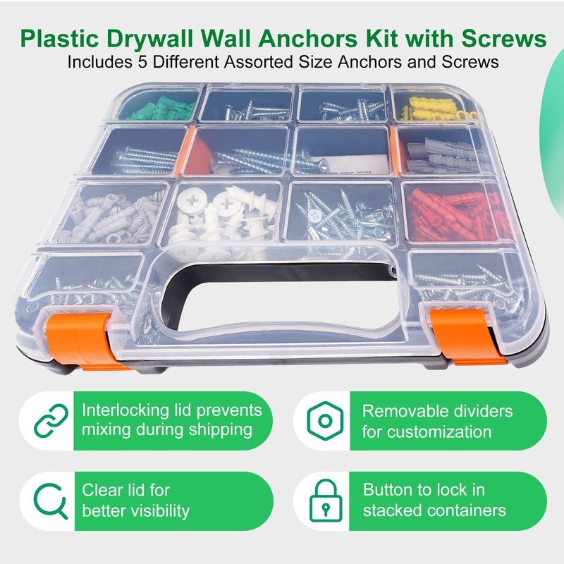 Haespot 390-Piece Multi-Functional Drywall Anchor and Screw Kit, 6 Different