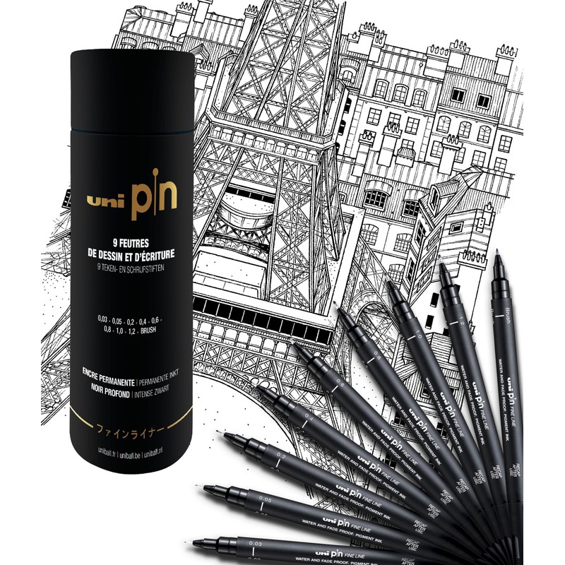 uni-ball PIN Black Felt Tip Pen Fineliners, Water and Fade-Resistant