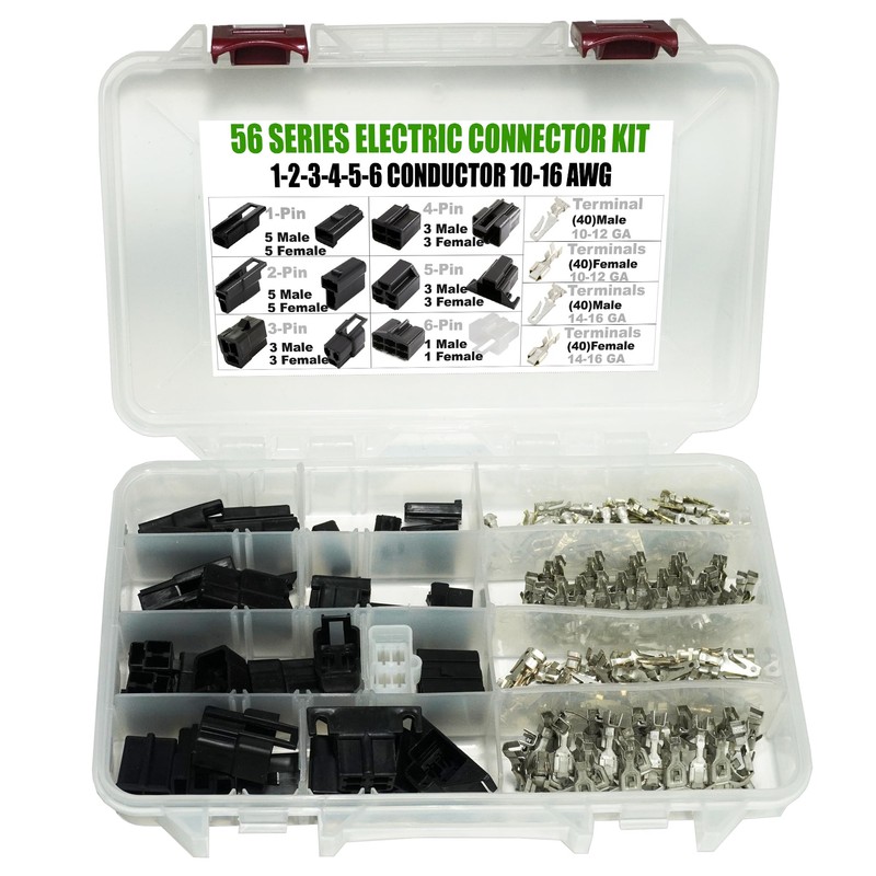 200pcs (1-2-3-4-5-6 PIN) 56 Series Connector ALL-IN-ONE Set Kit w/10-16