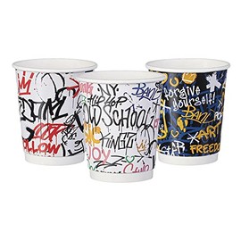 VEPATIM 50 Paper Cups Hot Drink Cups Double-Walled Graffiti Mix 200 ml (Max 270 ml)