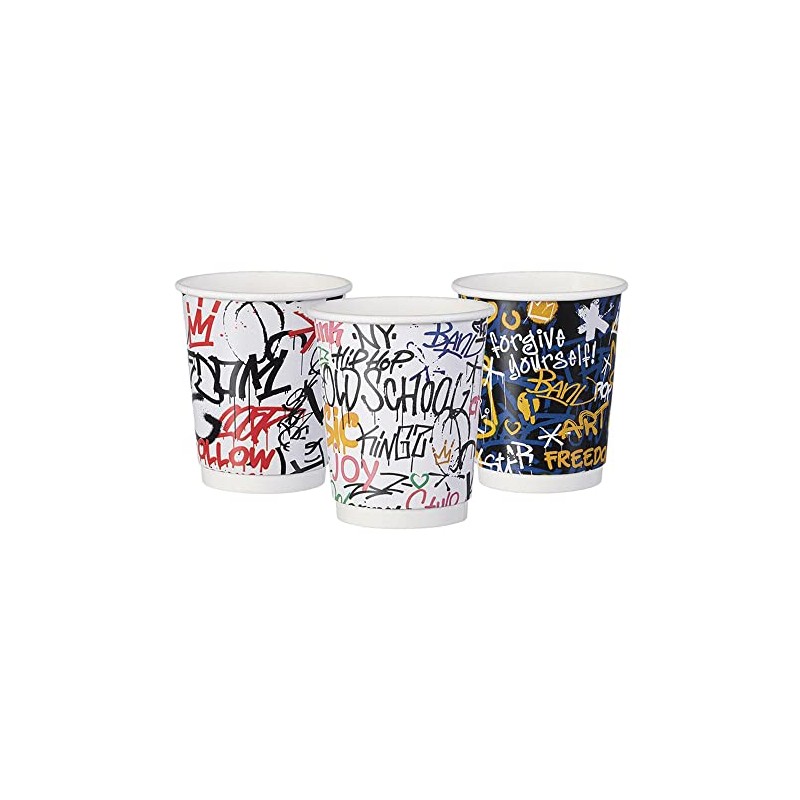 VEPATIM 50 Paper Cups Hot Drink Cups Double-Walled Graffiti Mix