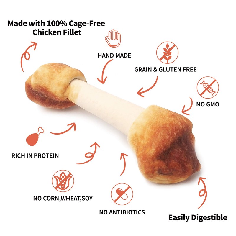 LuvChew Premium Dog Chew Bones, Made with Real Chicken, Rawhide