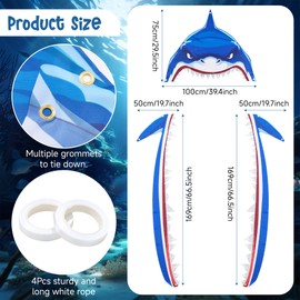 Shark Party Decorations Hanging Supplies - Cartoon Shark Door Banner Sea Animal Photo Backdrop with Blue Foil Fringe Curtains for Ocean Theme Wall Decor, Photoshoot Props