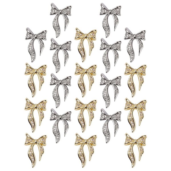 Beaupretty 100pcs Women 3D Nail Charms Diamond Nail Bowknot Manicure Fingernail Bows Patches Ladies Gold Silver Bowknot Nail Art Decal