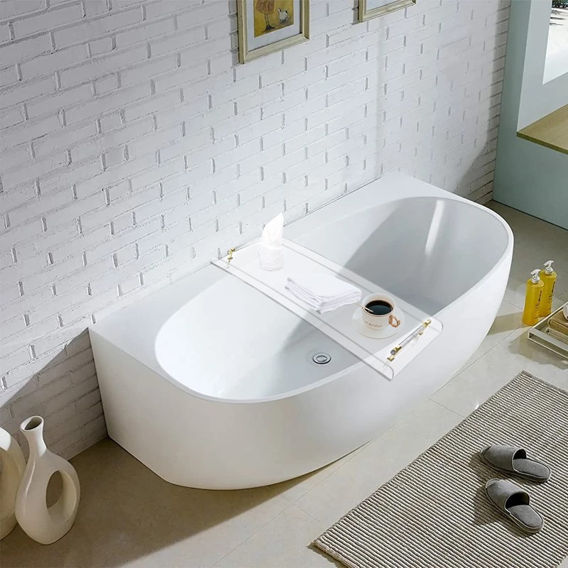 Clear Acrylic Bathtub Caddy Tray with Gold Handles for Luxury
