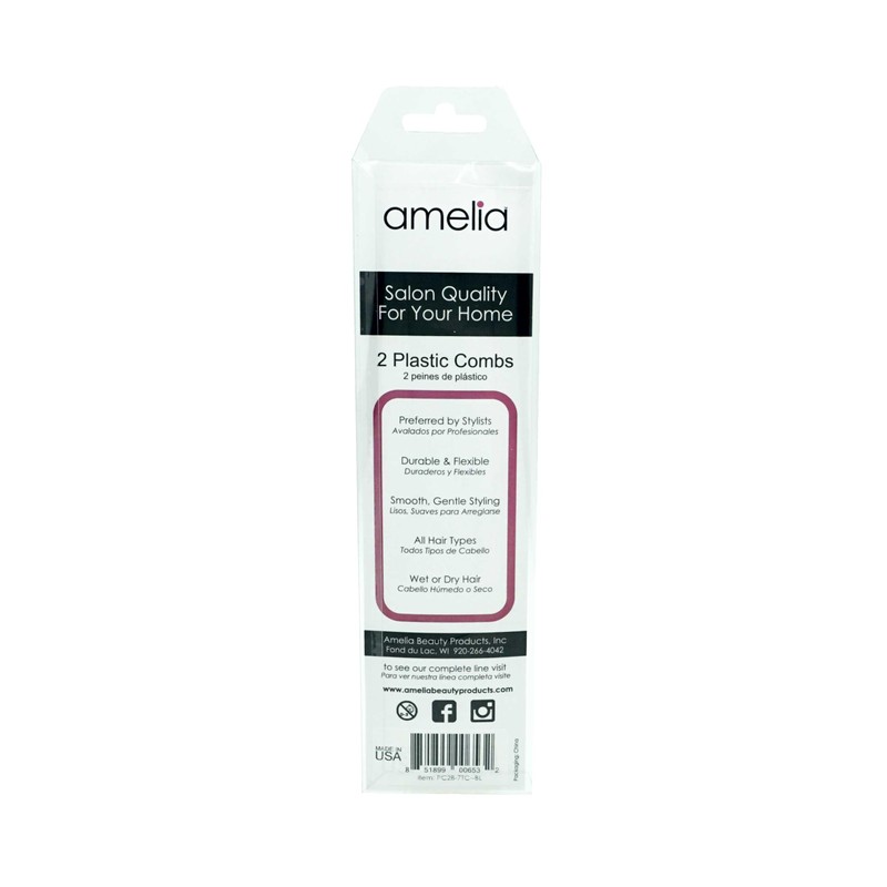 Amelia Beauty, 7in Black Plastic Styling Tease Comb with Inch