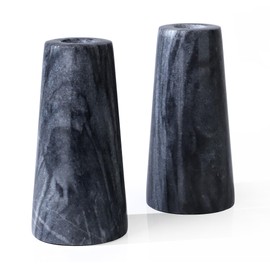 HofferRuffer Marble Candlestick Holders，Set of 2 Natural Stone Candle Holder Decorative Candle Stands for Wedding, Dinning, Party, Table Centerpieces, Fit 3/4'' Thick Taper Candles (Grey Black)