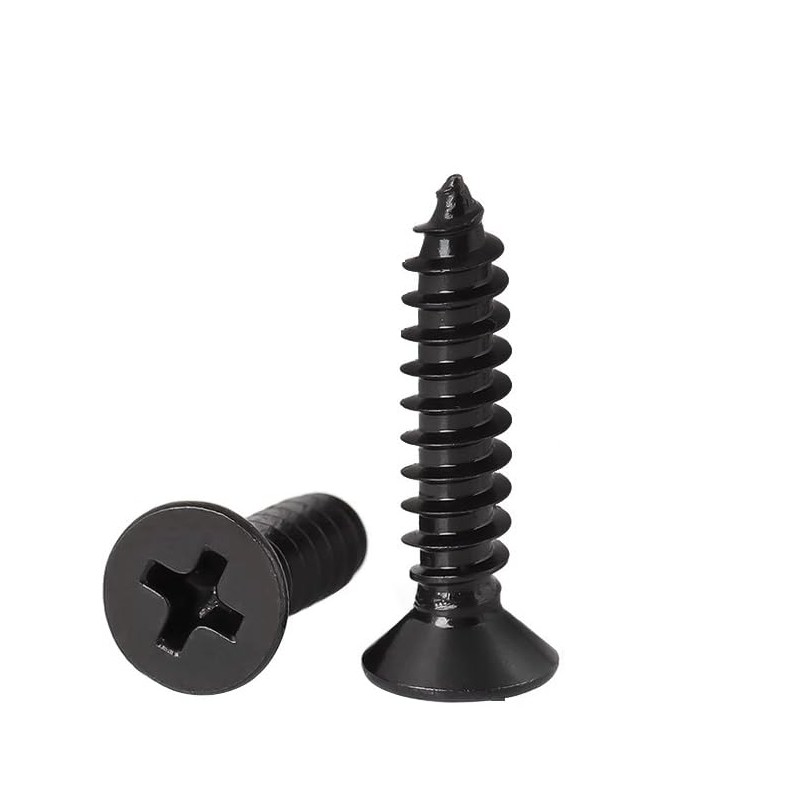 FandWay Phillips Flat Head Self-Tapping Screws, Black Carbon Steel Countersunk
