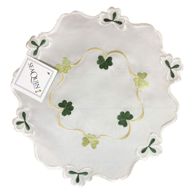 Embroidered Shamrock Doilies Pack of 4 Scallop Edge Leaf Design
