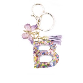 jtkdxqs Letter A-Z Keychain Purple Tassel Butterfly Key Ring for Women Backpack Handbags Pendant,Letter B