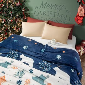 LBRO2M Sherpa Fleece Bed Blanket Queen Size,Christmas Super Soft Fuzzy Plush Warm Cozy Fluffy Microfiber Couch Throw Velvet Double Reversible Luxurious Blankets