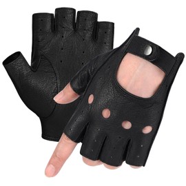 GSG M161078 Men's Fingerless Leather Gloves Unlined Half Finger Leather Driving Gloves Sheepskin, Black (faux leather)