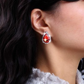 TseenYi Vintage Drop Ruby Earrings Silver Crystal Drop Stud Earrings Red Crystal Gemstone Earrings Ruby Rhinestone Drop Earrings Bridal Wedding Earrings Jewellery for Women