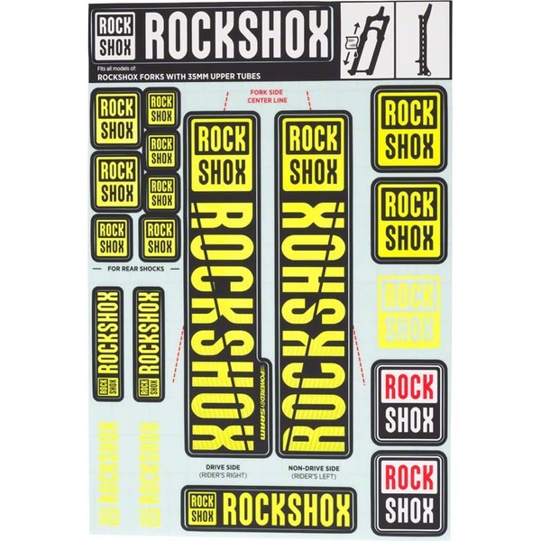 Rockshox Unisex Front Suspension Decal Kit 35mm Ne01 Yellow My18 Pike/Lyrik/Yari/Domain/Revelation(2018+) Service Spare Part, Black, UK