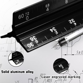 Biaungdo 2 Pack Engineer Scale Ruler, 12 Inch Solid Aluminum Triangular Drafting Tool, Laser-Etched Scales Ruler for Civil Engineer, Black(1:10, 1:20, 1:30, 1:40, 1:50, 1:60)
