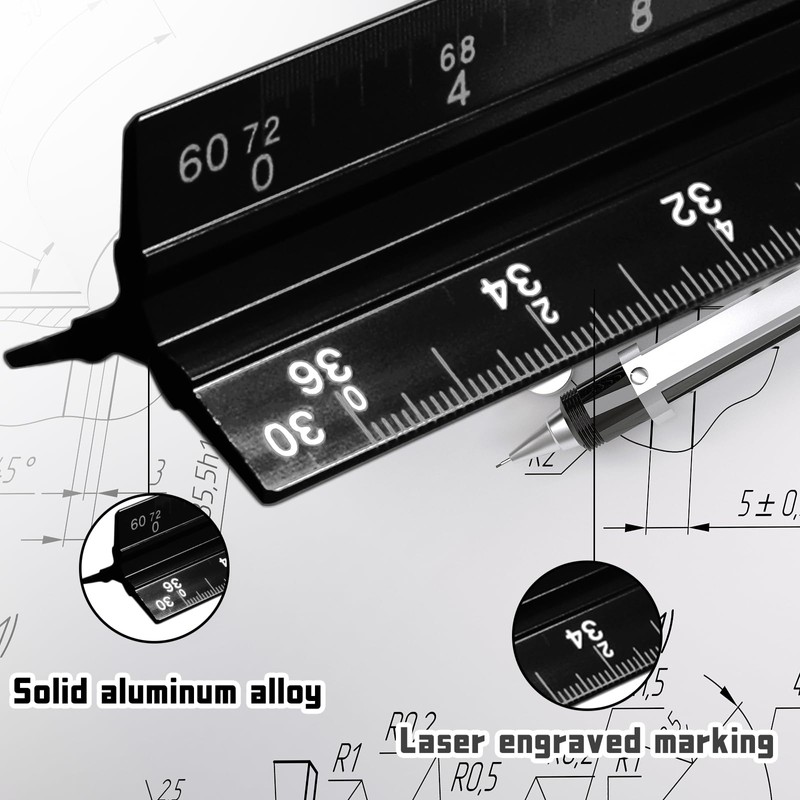 Biaungdo 2 Pack Engineer Scale Ruler, 12 Inch Solid Aluminum
