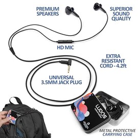 LUDOS NOVA - Auriculares intrauditivos con cable, 5 años de garantía, auriculares con micrófono, 3.5 mm, auriculares enchufables compatibles con iPhone, laptop, computadora, estudiantes escolares,