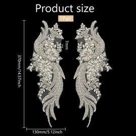FINGERINSPIRE 1 Pair Rhinestons Clothing Applique Patch Sew on Crystal Embroidery Fabric Patch Handmade Silver Flower Rhinestons Crystal Patches for Wedding Dress Decoration Dress Clothes Accessory