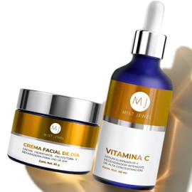 MIST JEWEL Pack Facial con serum Vitamina C + E + Ácido hialurónico y Crema de Día fotoprotectora FPS 30 Ácido Ferúlico y Vit C 50g | Paquete Skincare
