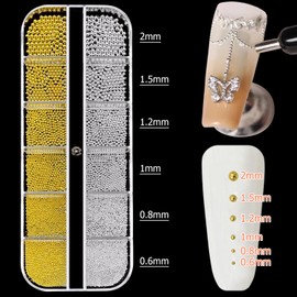 Nail Charms Jewels Manicure Kit with Magnetic Pen Pickup Pencil and Tweezers, Gold Silver Mini Metal Caviar Nails Beads, Flatback Pearls Nail Gems for Nail Art Face Makeup and Manicure Decor