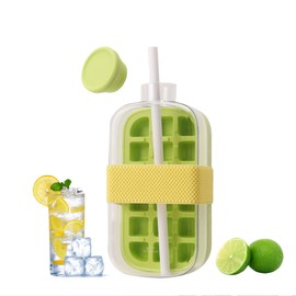800ML My Crush Cup, YFJOLEN 2 in 1 Ice Cube Water Bottle with Straw for Cool Summer, Zero Touch Press Ice Cube Mold Tray for Coffee Juice Gym Outdoor Travel