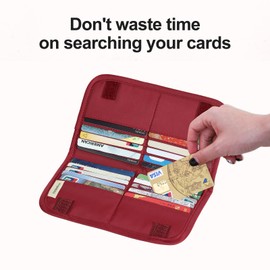 bagINBAG QIANPA Card Holder Holder for Men & Women，Slim Wallet with Zipper Pocket，20 Slots Minimalist Wallet RFID with Nylon Fabric，Wine Red