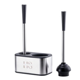 Home Simplified Stainless Steel Toilet Brush and Plunger Set with Rubber Handles and Sleek Storage Holder – Durable and Hygienic, Rust Resistant