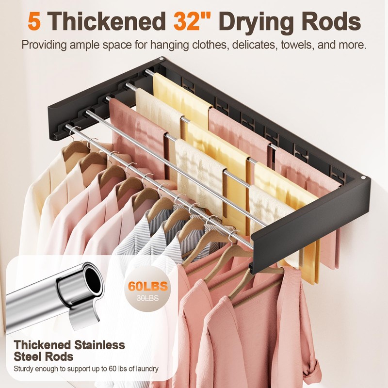 Vasunray Wall Mounted Clothes Drying Rack Folding Indoor, Foldable Laundry