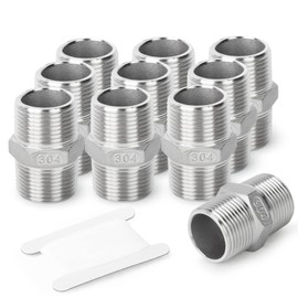 TAISHER 10PCS Cast 304 Stainless Steel Hex Nipple, Pipe Fitting 1/4-Inch Male Pipe x 1/4-Inch Male Pipe