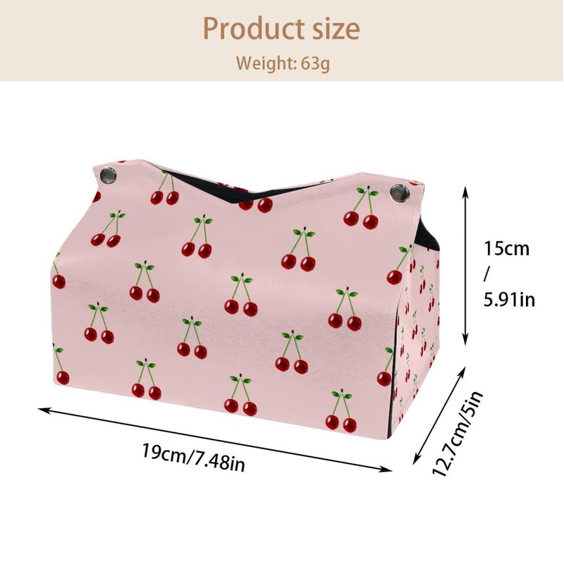 2 Pack Tissue Box Cover Holder, Cherry Pattern Rectangle Leather