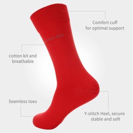 Laulax 4 Pairs Finest Combed Cotton Smooth Seamless Toe Dress Socks, Gift set, Red, Size UK 9-11 / Europe 43-46