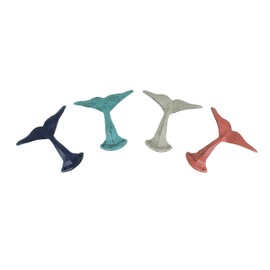 Zeckos Set of 4 Cast Iron Whale Tail Wall Hooks Nautical Decorative Towel or Coat Hanging Beach House Coastal Accent Decoration