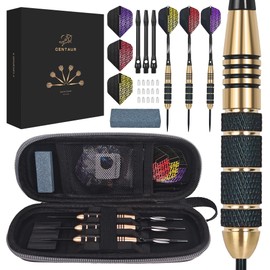 centaur 3 Pack Brass Steel Tip Darts, Professional 23 Grams Metal Darts Set with 2 Style Premium Aluminum Shafts and 3 Color PET Flights and Travel Dart Case, Beginner or Professional Darts