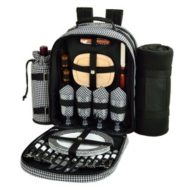 Picnic at Ascot - Deluxe Equipped 4 Person Picnic Backpack with Cooler, Insulated Wine Holder & Blanket - Houndstooth