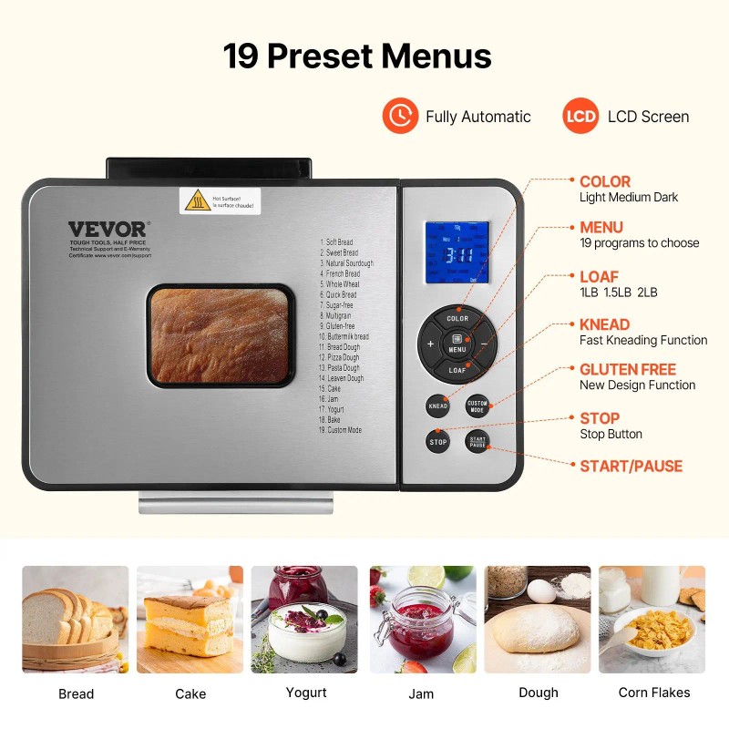 2Lb Bread Maker Stainless Steel Nonstick Automatic Dough Maker For