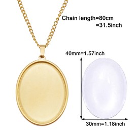 Julie Wang 10Sets Gold Stainless Steel Oval Bezel Settings 40x30mm Pendant Blank Trays with Glass Cabochons Chains for Jewelry Making Necklace Craft DIY