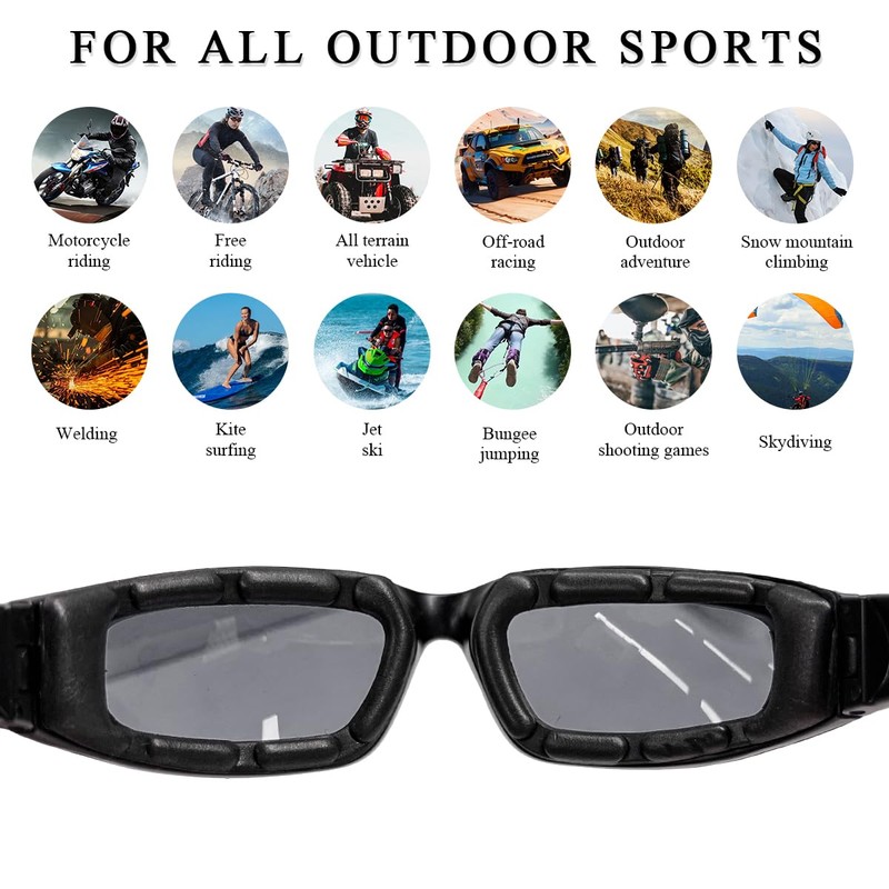 Yourkar Motorcycle Riding Goggles, Cycling Sunglasses with Soft Pad, Windproof