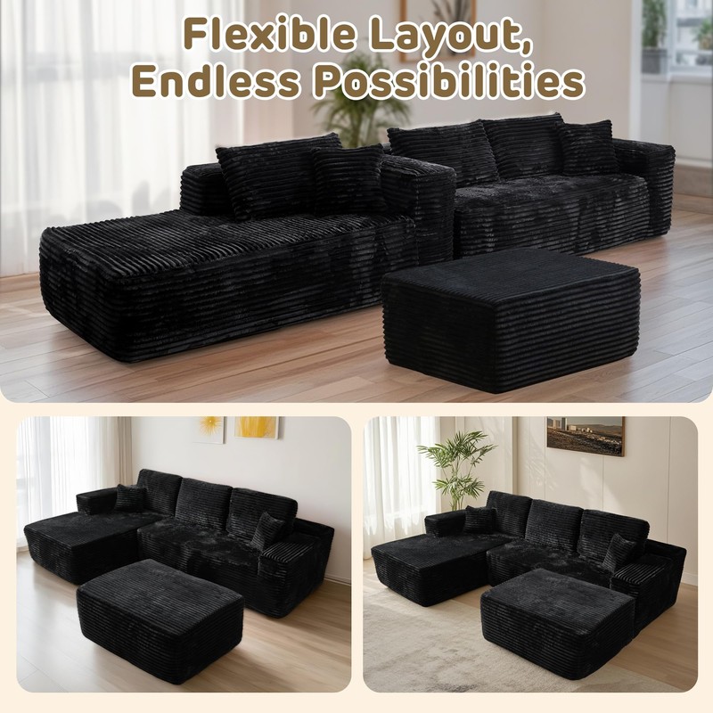 Boneless Ottoman for Couch,Oversize Poufs Footrest for Dorm