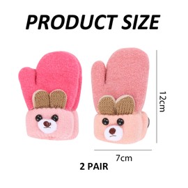 2 Pairs of Children's Gloves, Baby Warm Gloves, Knitted Children's Gloves, Warm Winter Windproof Cute Animal Children's Gloves, Velvet Thickened Anti-Cold Gloves, Red, Light Pink