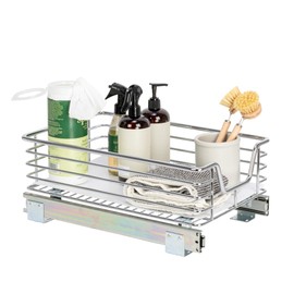 Household Essentials Glidez Multipurpose Chrome-Plated Steel Pull-Out/Slide-Out Storage Organizer with Plastic Liner for Under Cabinet Use - 1-Tier Design - Fits Standard Size Cabinet or Shelf, Chrome