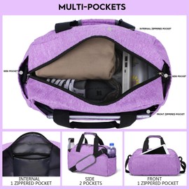 14 inch Small Gym Bag for Women & Men, Mini Duffel Bag for Travel Sports Lightweight Carry On Bag, Light Purple, Small Bag