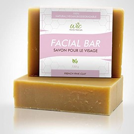 WIC Family Naturals Natural Face Wash Bar Soap - With Frankincense, Geranium, Lavender and Gentle Exfoliating French Pink Clay, Women & Mens Face Wash, Good For All Skin Types